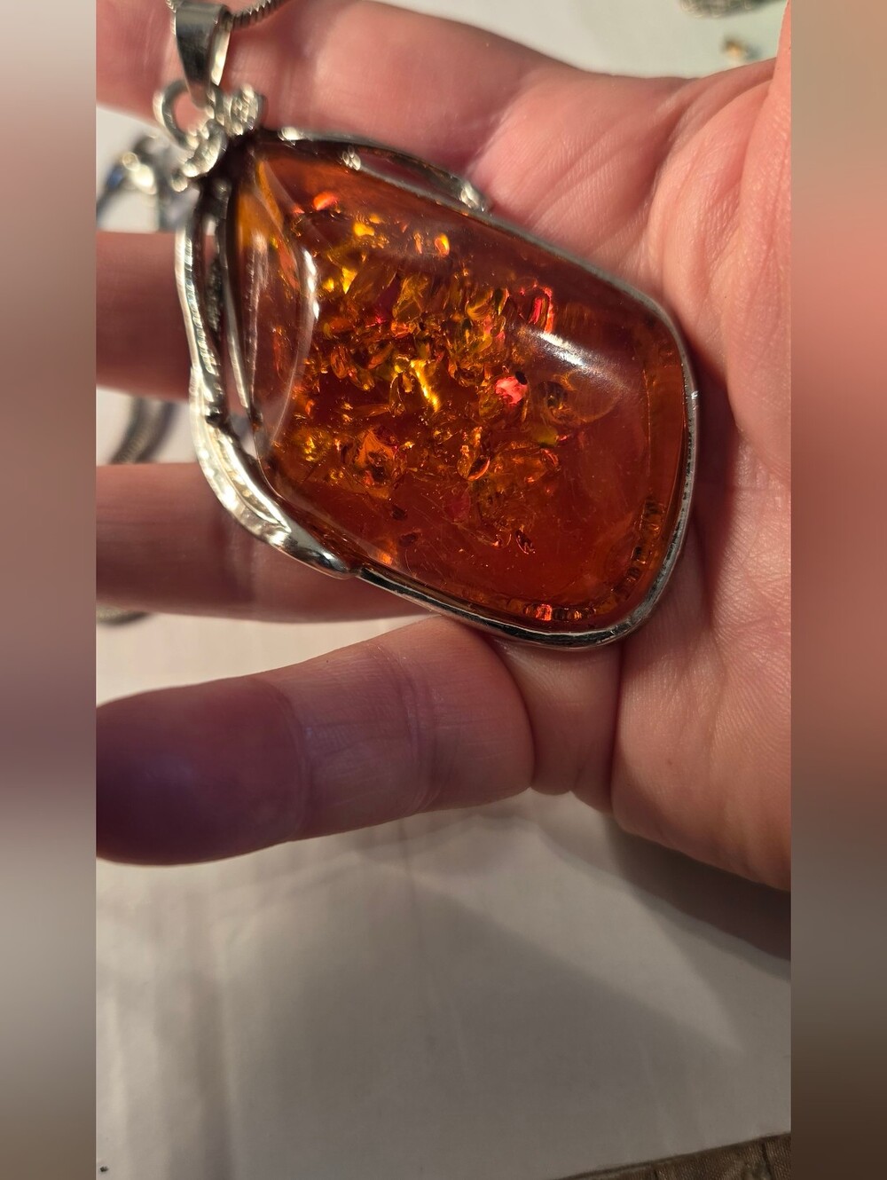 Amber Pendant On Silver Chain - Picture 5 of 12